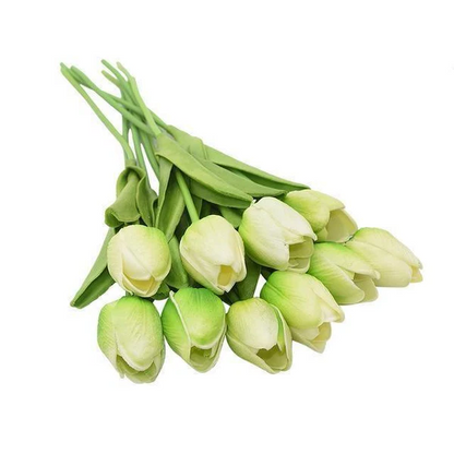 Artificial tulip flowers in vibrant colors, designed for clothing accessories, by Belro, shown in a close-up image.