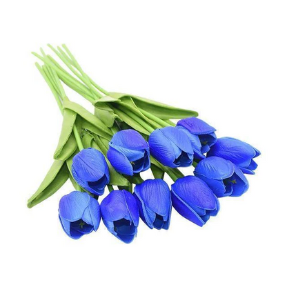 Set of 10 artificial tulip flowers in vibrant colors, designed for clothing or accessories, by Belro.