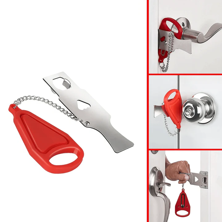 Belro portable door lock, compact electronics smart lock device with keypad and keyhole for enhanced security at home or travel.