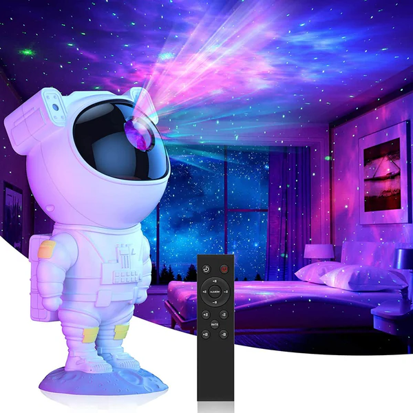 Belro Astronaut Star Galaxy Projector displaying star and galaxy patterns on a wall, designed for pet-friendly home decor.