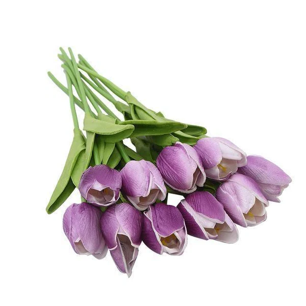 Set of 10 artificial tulip flowers in vibrant colors, ideal for home decor or craft projects, by Belro.
