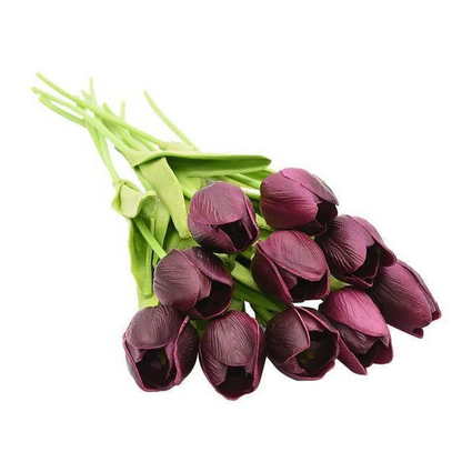 Artificial tulips flowers in a bundle, designed for clothing accessories, by Belro, showcasing vibrant, realistic-looking blooms.