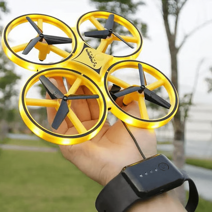 Belro hand-controlled drone with LED lights and gesture control, showcasing its sleek design and remote control features.