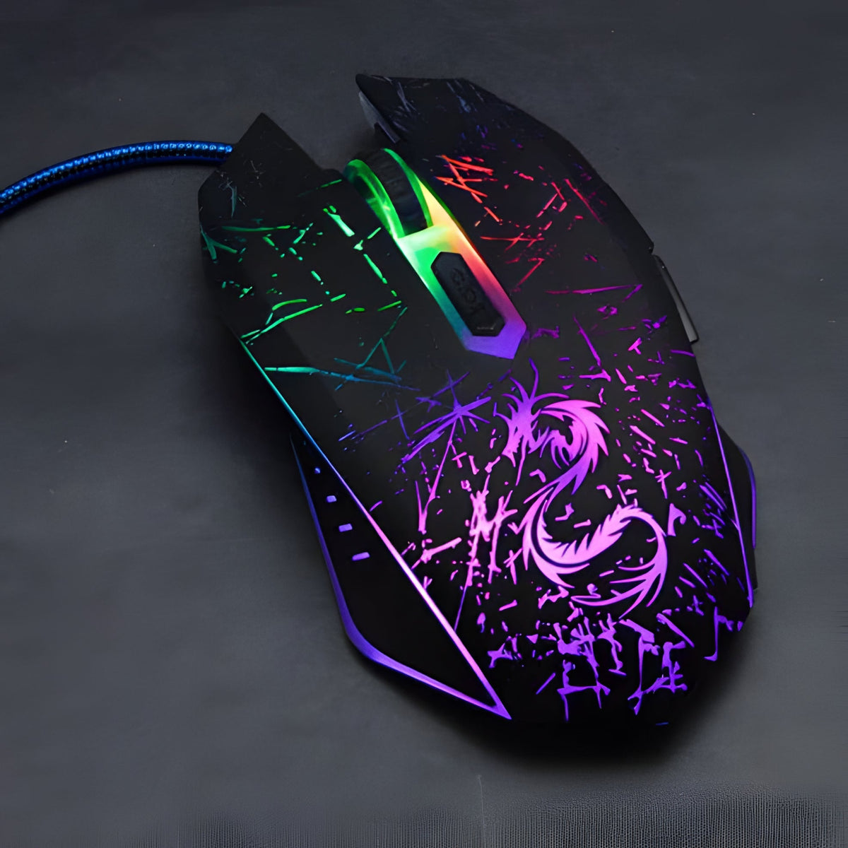 Belro Legendary Dragon gaming mouse with 3200 DPI sensor, ergonomic design, and customizable buttons for computer gaming.