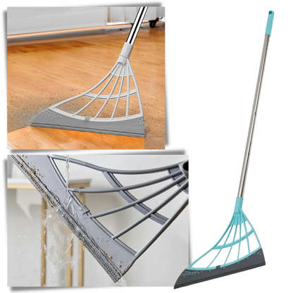Belro telescopic rubber sweeper for tools and hardware, shows adjustable handle and rubber brush for cleaning surfaces