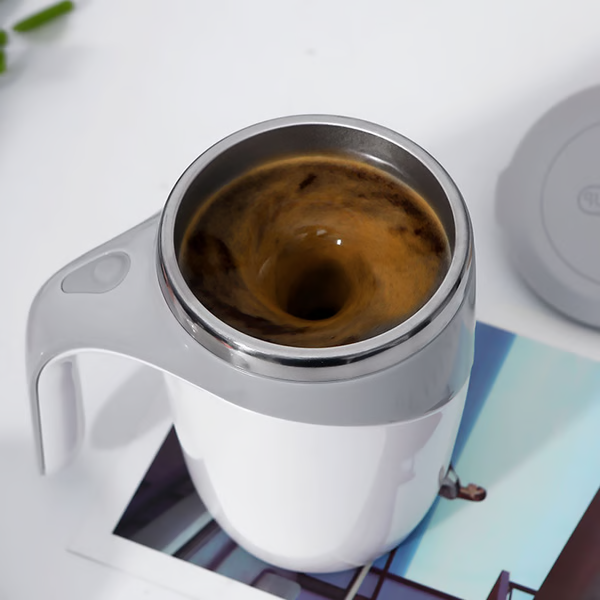 Belro automatic self-stirring magnetic coffee cup with sleek design, ideal for easy mixing of beverages at home or office.