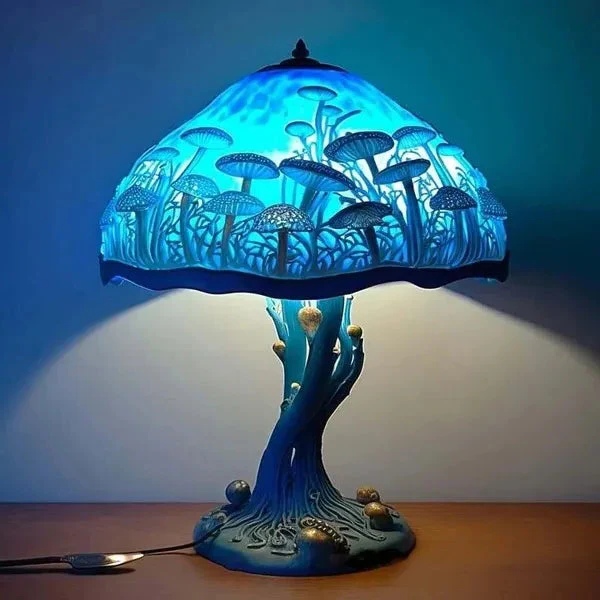 Belro stained glass plant series table lamp with colorful floral design and metal base, ideal for desk lighting.