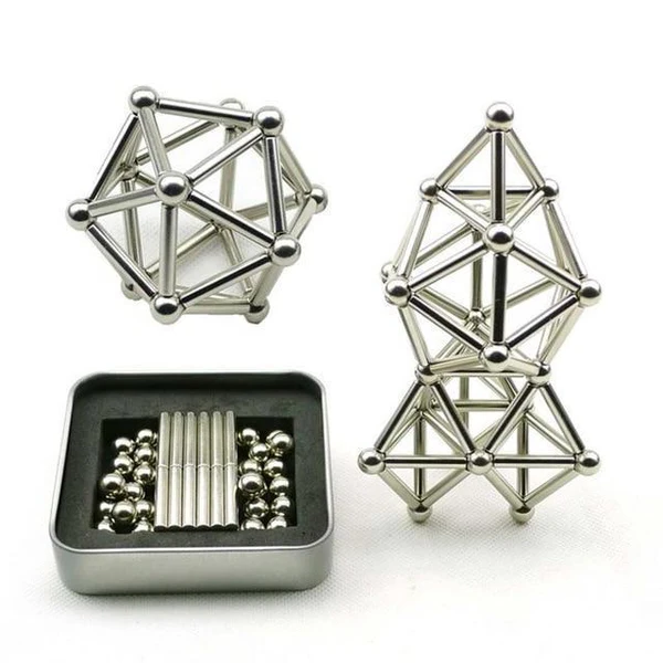 Belro magnetic sticks and balls for innovative building toys, arranged in geometric shapes on a white background.