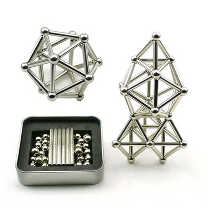 Belro magnetic sticks and balls for innovative building toys, arranged in geometric shapes on a white background.