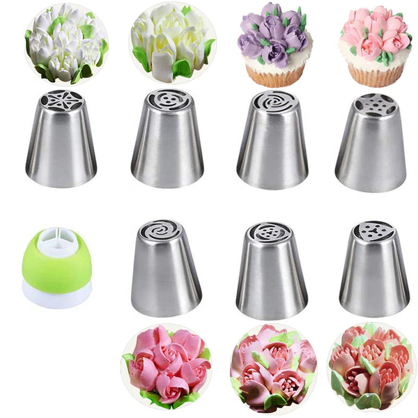 Belro cake decorating piping tips set shown in a clear piping bags for precise icing and decorative cake designs.