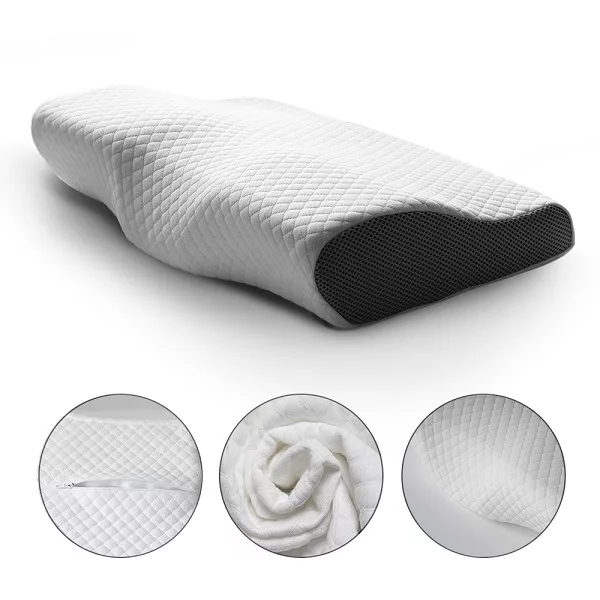 Belro contoured orthopedic memory foam pillow designed for neck pain relief, showing its ergonomic shape and soft fabric cover.