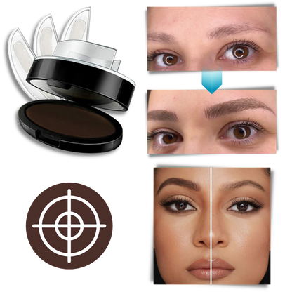 Belro Sleek All-day Eyebrow Stamp with compact applicator and stamped eyebrow design on skin, perfect for quick, natural-looking brows.