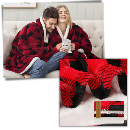 Belro giant blanket hoodie in soft, cozy rainwear fabric, featuring an oversized fit and hood for warmth and comfort
