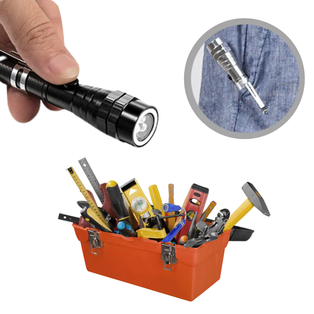 Belro telescopic magnetic LED flashlight with extendable handle and bright LED light for versatile tool and hardware use.