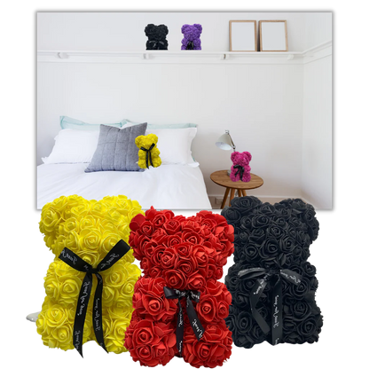 Belro Roses teddy bear wearing men's clothing, soft fabric with rose design, perfect for gifting or stylish comfort.