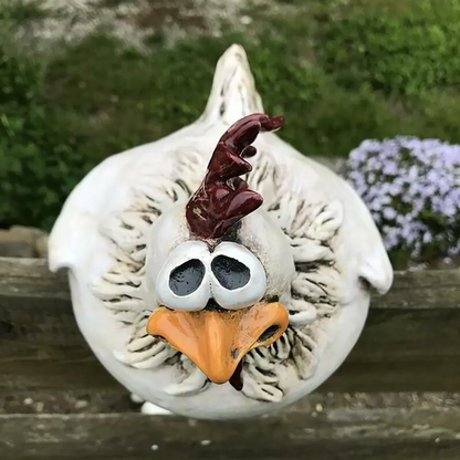 Belro funny chicken fence decor resin garden statue, featuring a humorous chicken design, suitable for outdoor garden decoration.