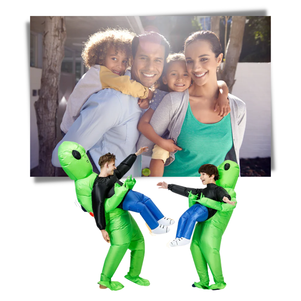 Belro inflatable alien costume with green alien head and body, perfect for Halloween or costume parties.