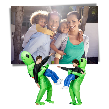 Belro inflatable alien costume with green alien head and body, perfect for Halloween or costume parties.