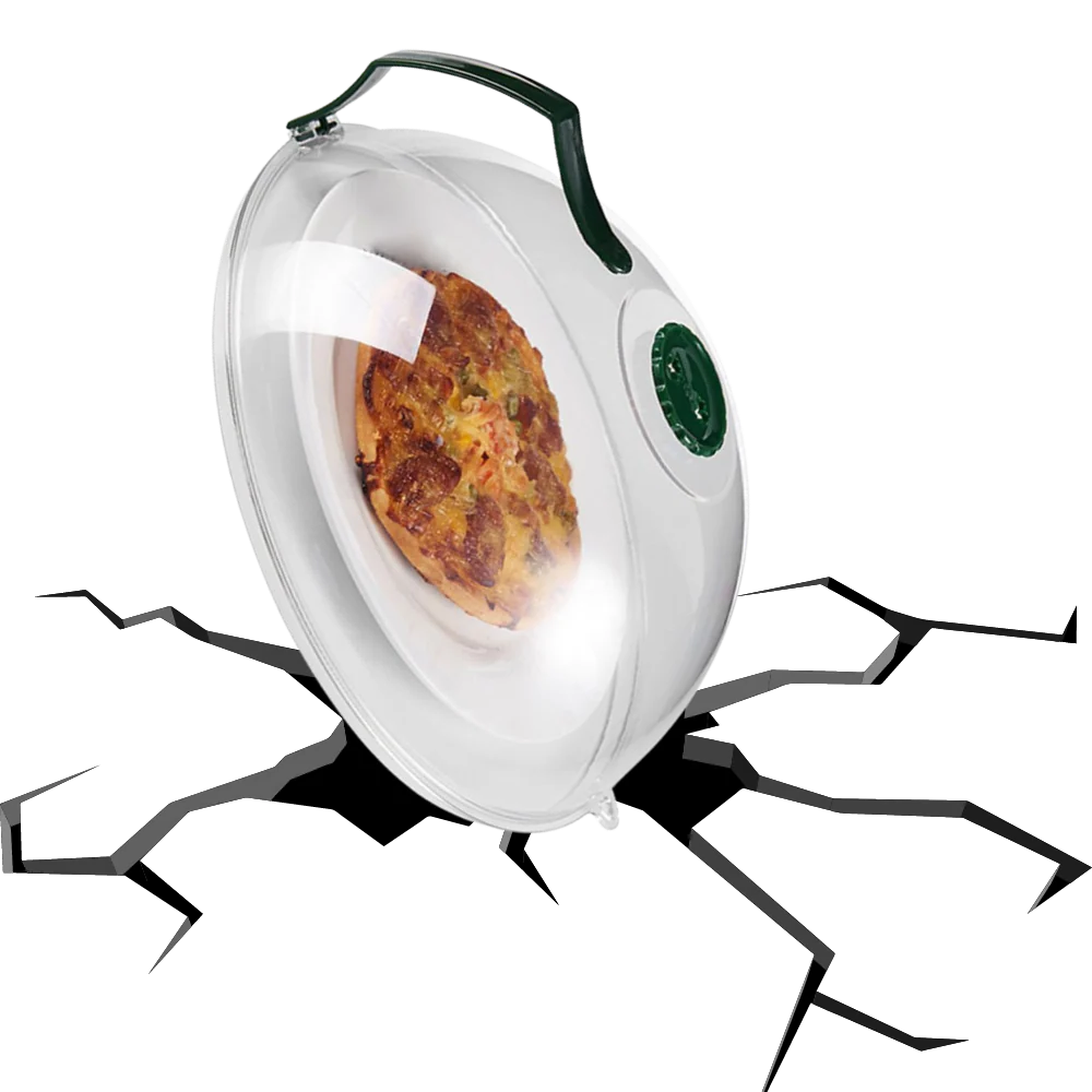 Belro anti-splash microwave cover showing clear plastic shield with vent holes on a kitchen countertop.