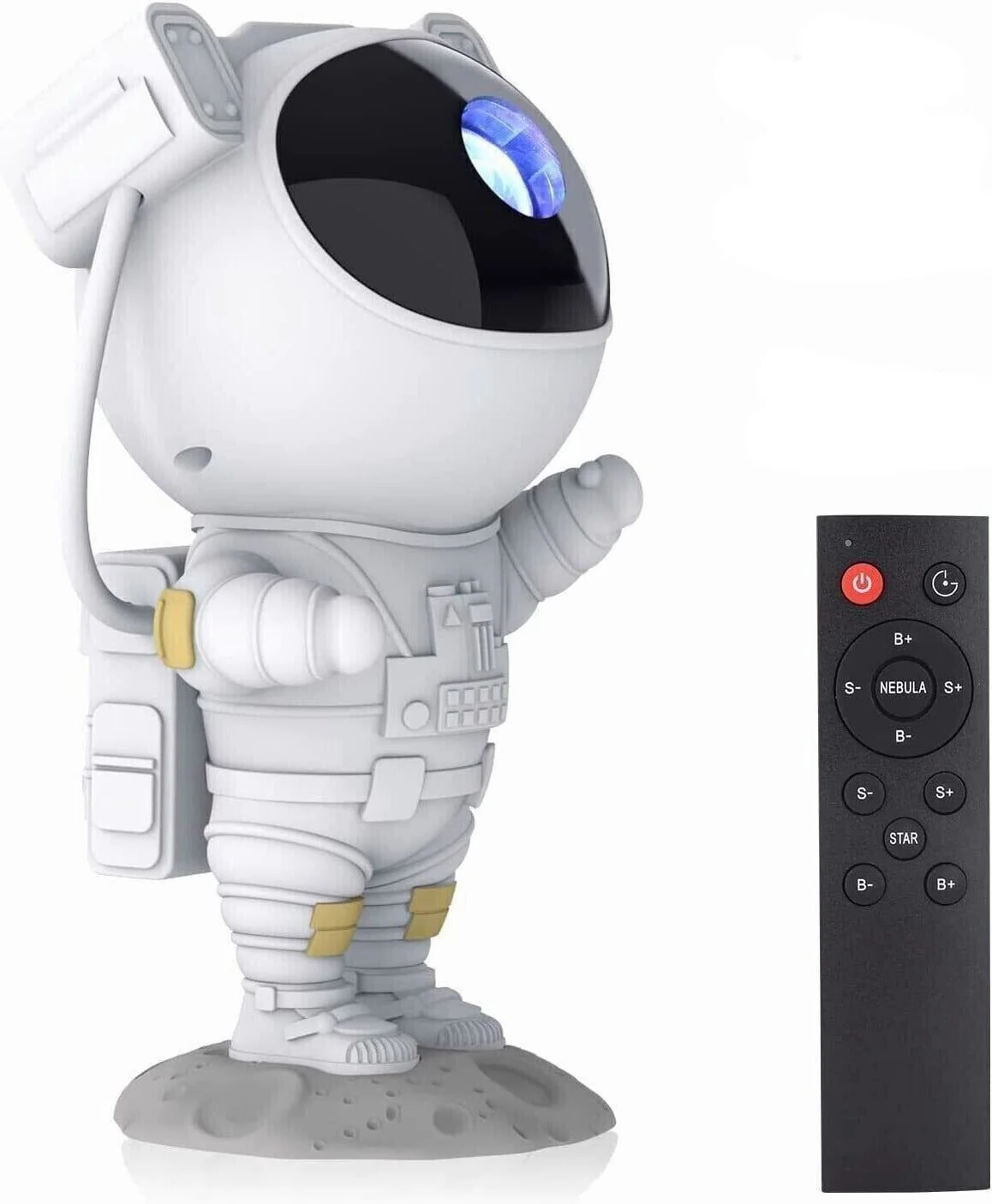 Belro astronaut projector night light displaying a galaxy starry sky with colorful light projections on a wall.