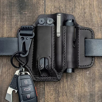 Belro tactical multi-tool belt leather bag with multiple compartments and sturdy strap, designed for versatile storage and carrying.