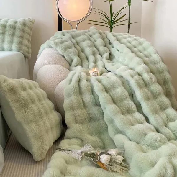Belro Winter Warm Rabbit Faux Fur Throw Blanket in cozy, plush texture, perfect for home bedding and living room decor.