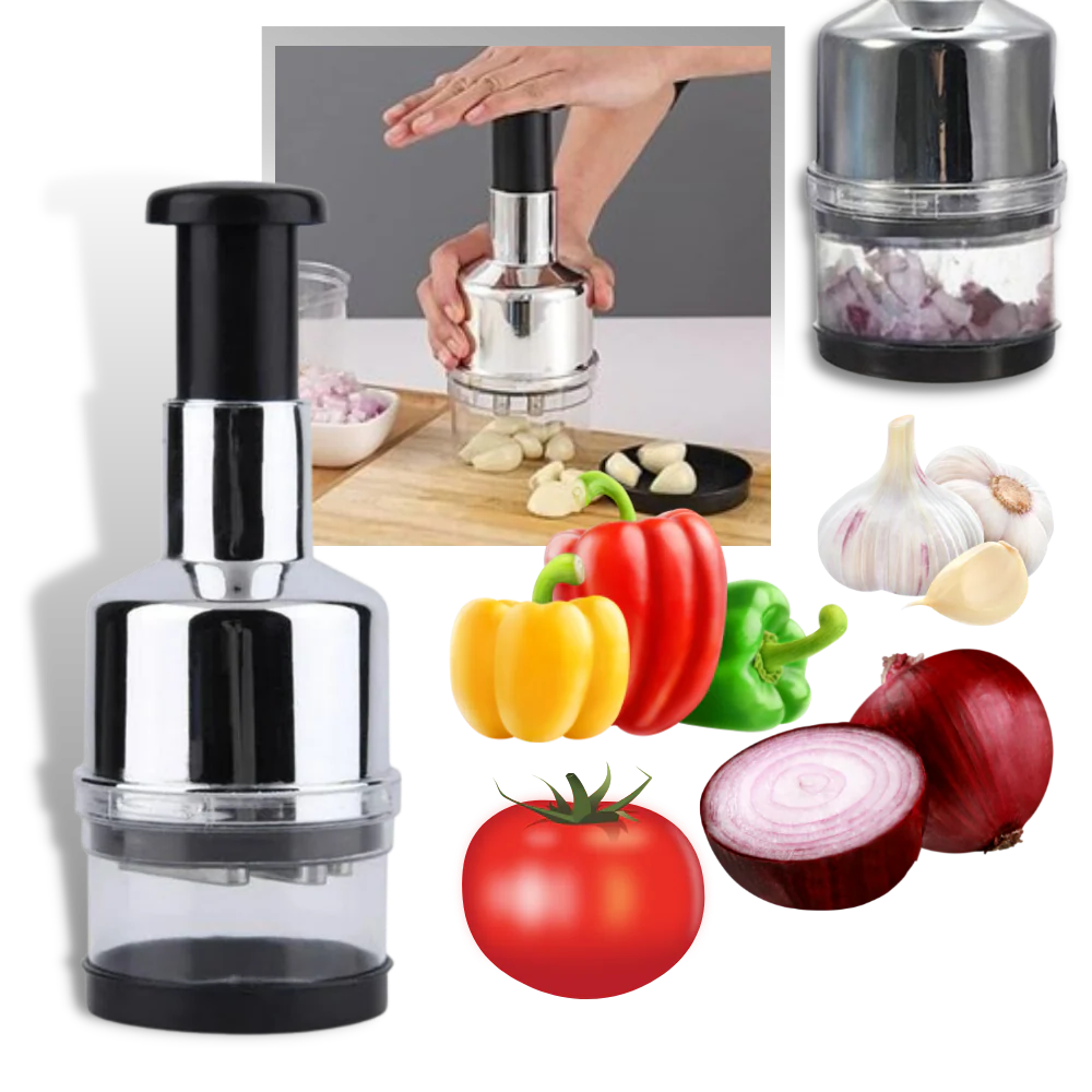 Belro stainless steel garlic chopper with ergonomic handle and sharp blades for efficient garlic mincing in the kitchen.