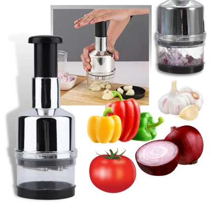 Belro stainless steel garlic chopper with ergonomic handle and sharp blades for efficient garlic mincing in the kitchen.