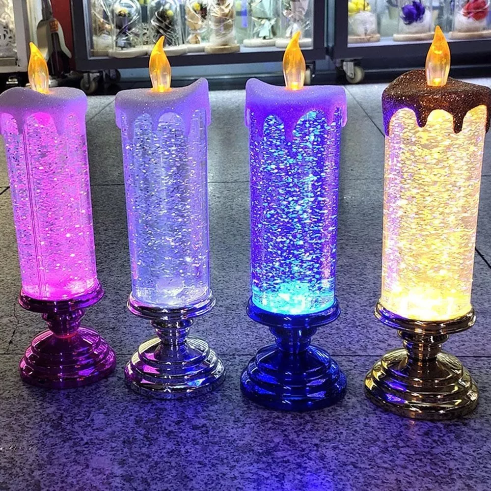 Belro LED Christmas candles with glitter, rechargeable decorative candles for holiday home decor, glowing softly in festive ambiance.