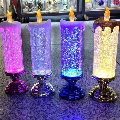 Belro LED Christmas candles with glitter, rechargeable decorative candles for holiday home decor, glowing softly in festive ambiance.