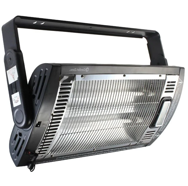 Belro outdoor electric infrared patio heater mounted on wall, designed for outdoor heating in home and garden spaces.