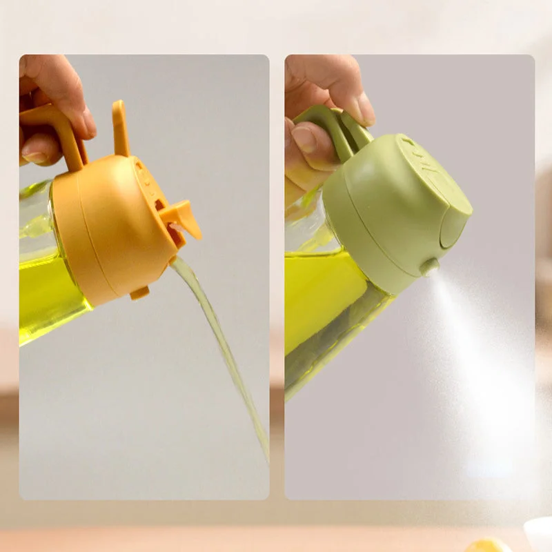 Belro 2-in-1 glass oil sprayer and dispenser for kitchen use, with a clear glass container and adjustable spray nozzle.