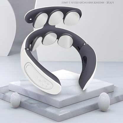 Belro neck massager with multi-mode pulse function showing ergonomic design and control buttons for personalized relaxation.