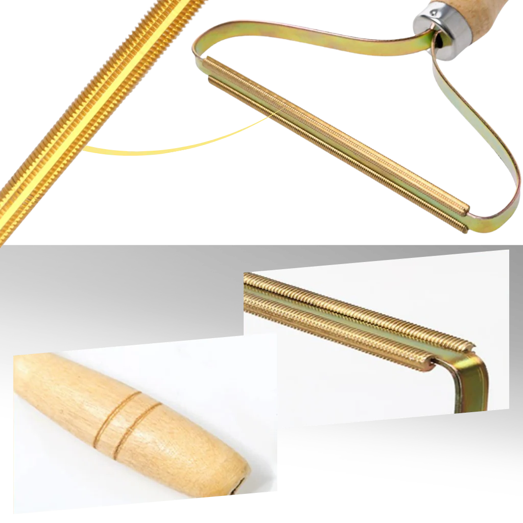 Belro wooden pet hair remover for dogs, showing a handheld grooming tool with wooden surface and pet hair collection features.