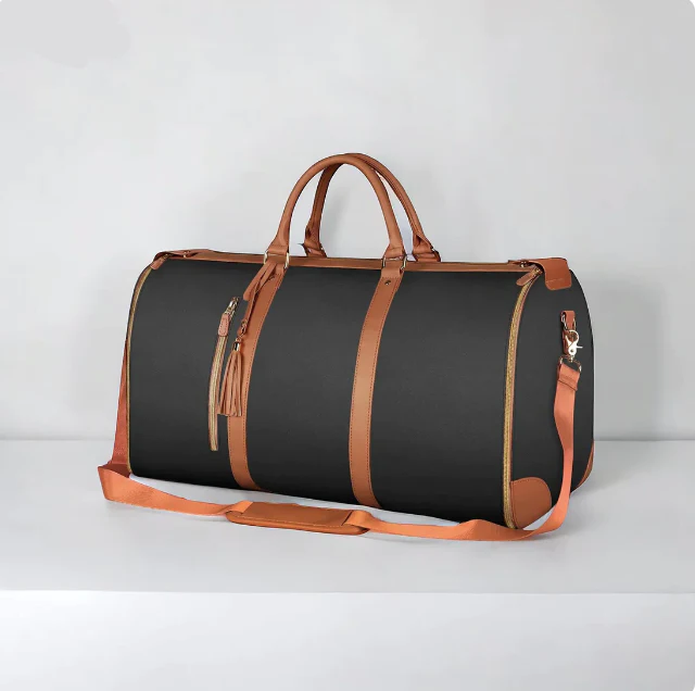 Belro foldable travel bag in black, compact and lightweight luggage suitable for trips, with zipper closure and carry handle.