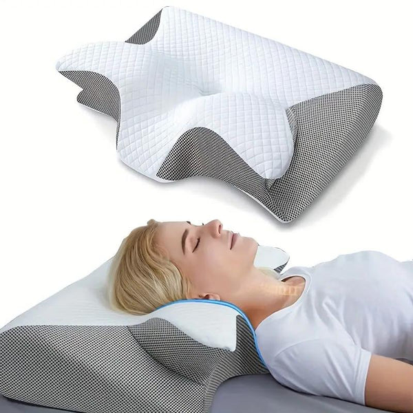 Belro butterfly shape pillow with armrests, designed for side and back sleepers, featuring a soft, supportive health and beauty cushion.
