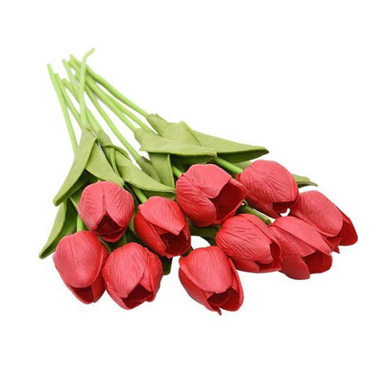 10x artificial tulips flowers in vibrant colors, arranged in a bundle, perfect for home decor or craft projects.