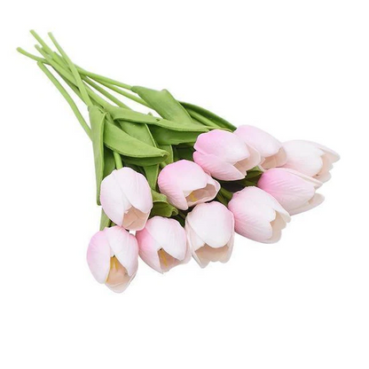 Set of 10 artificial tulip flowers by Belro, ideal for men's clothing or fashion accessories, featuring vibrant colors and realistic petals.