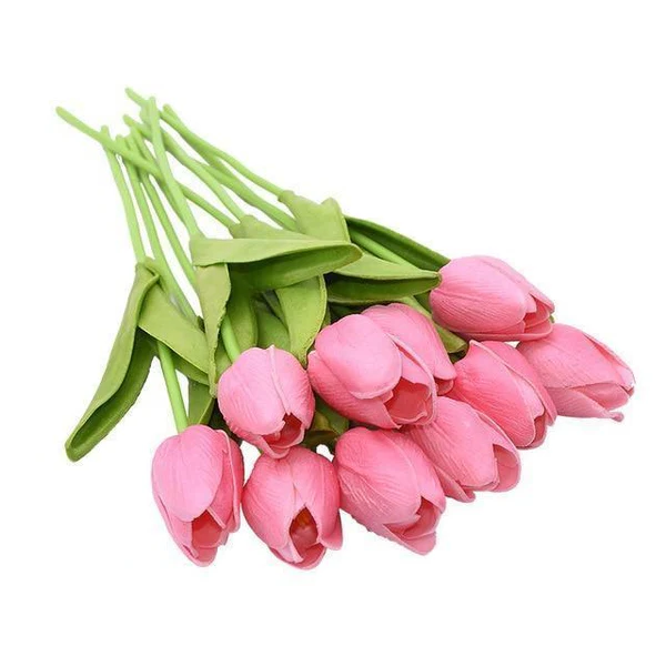 10x artificial tulip flowers by Belro, arranged in a bouquet with vibrant red and yellow petals, suitable for home decor or craft projects.