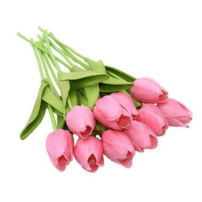 10x artificial tulip flowers by Belro, arranged in a bouquet with vibrant red and yellow petals, suitable for home decor or craft projects.