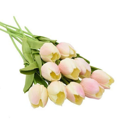 Set of 10 artificial tulip flowers in vibrant colors, ideal for home decor or craft projects by Belro.
