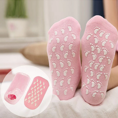 Belro moisturizing socks with spa gel lining for soft, hydrated feet, featured in a health and beauty product image.