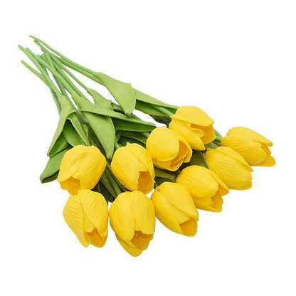 Set of 10 artificial tulip flowers in vibrant colors, perfect for home decor or floral arrangements, by Belro.