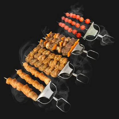 Belro three-prong grill skewer set with stainless steel prongs and wooden handles, perfect for outdoor grilling and barbecues.