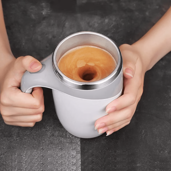 Belro automatic self-stirring magnetic coffee cup with electronic stirring mechanism, designed for convenient coffee mixing at home or office.