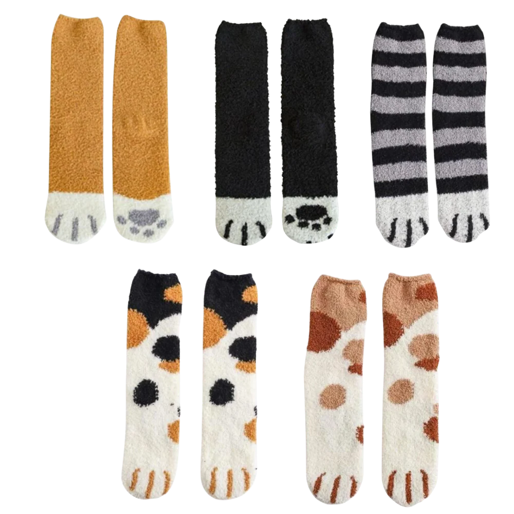 Belro Cat's Paw Winter Socks showing cozy knit fabric with cat paw patterns in warm colors for cold weather wear.