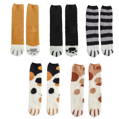 Belro Cat's Paw Winter Socks showing cozy knit fabric with cat paw patterns in warm colors for cold weather wear.