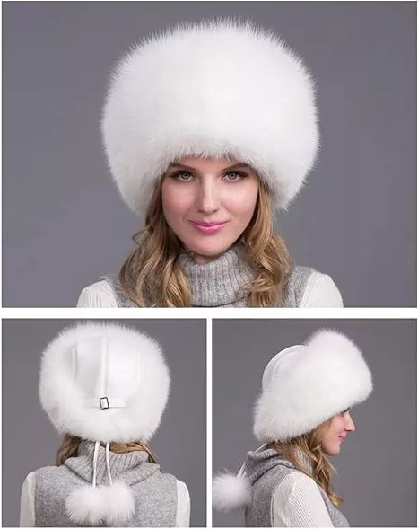 Belro women's winter hat with thick natural fox fur, featuring ear muffs and a warm, fashionable design for cold weather.