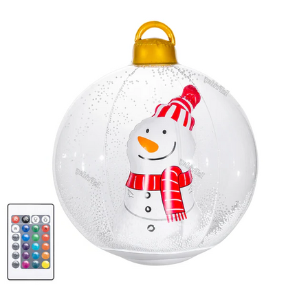 Belro inflatable outdoor Christmas ball with LED lights, festive holiday decoration, colorful and illuminated in a festive outdoor setting