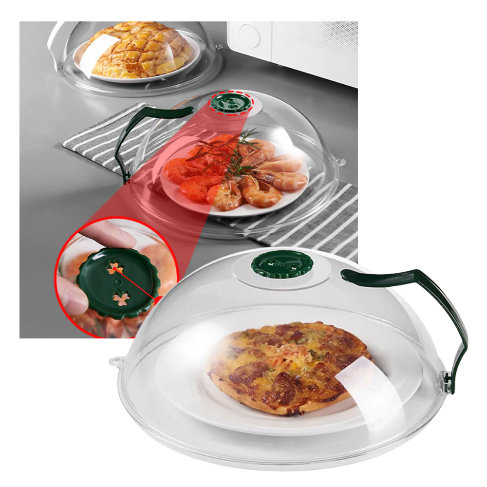 Belro anti-splash microwave protective cover on a kitchen countertop, designed to prevent splatters during food heating.